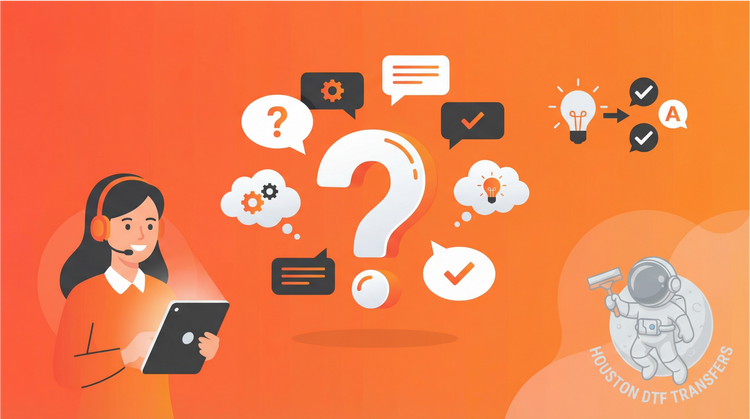 Houston DTF Transfers FAQ - Frequently asked questions about DTF printing, ordering, and shipping
